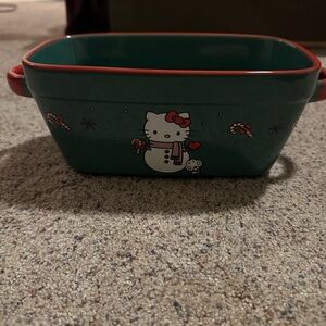 "Hello Kitty" Christmas Ceramic Snowman Loaf Pan Dark Green 9"L x 5"W (NEW)